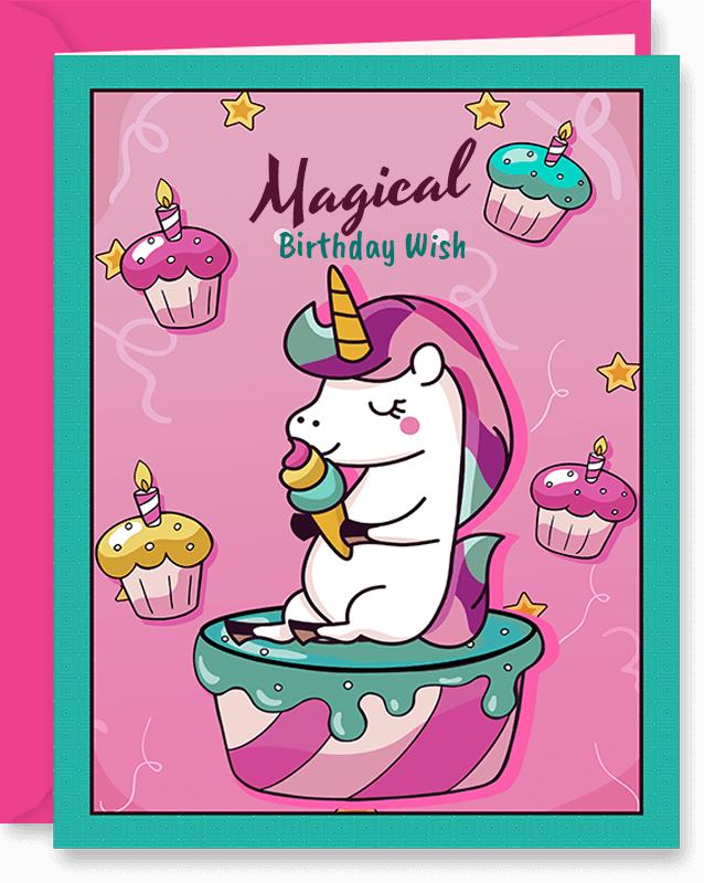 Magical Wish Unicorn Birthday Greeting Card For Girls