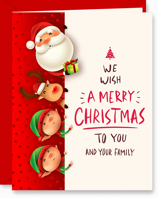 Santa, Rudolph & Elves Christmas Greeting Card