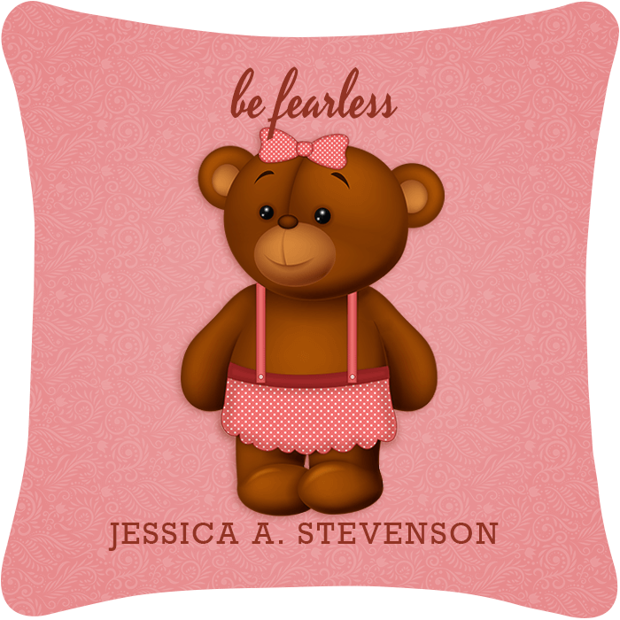 Be Fearless Girl Teddy Bear Throw Pillow