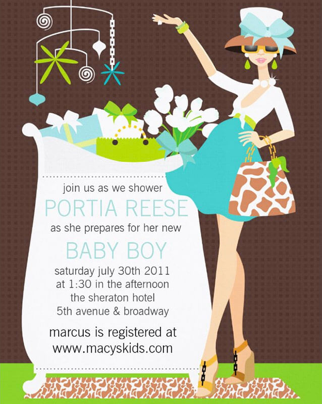 Chic Mom Crib Boy Baby Shower Invitation