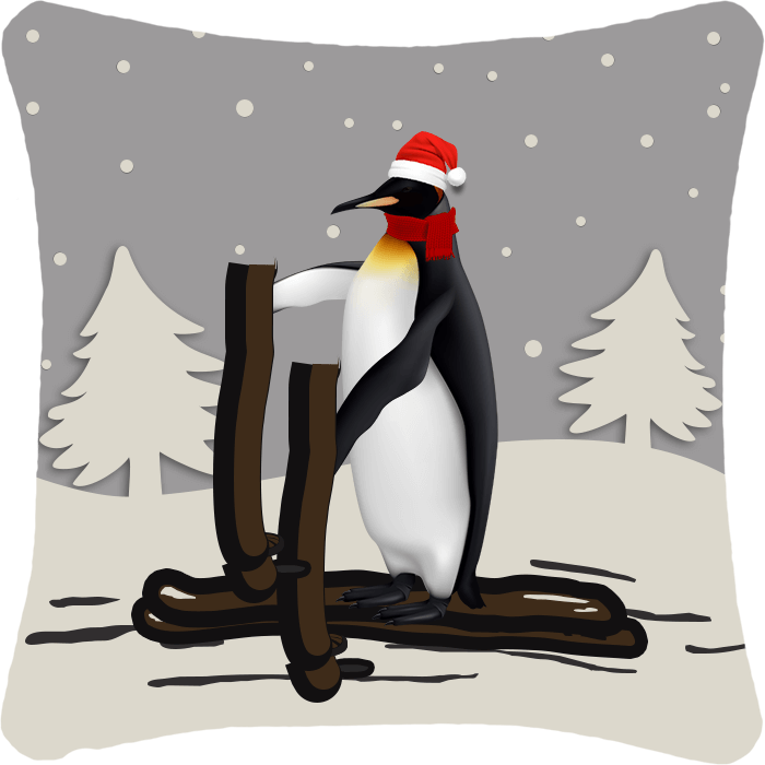 Cute Penguin On Ski Throw Pillow