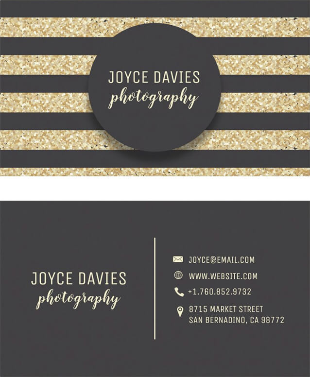 Elegant Gold Glitter Black Stripes Business Card