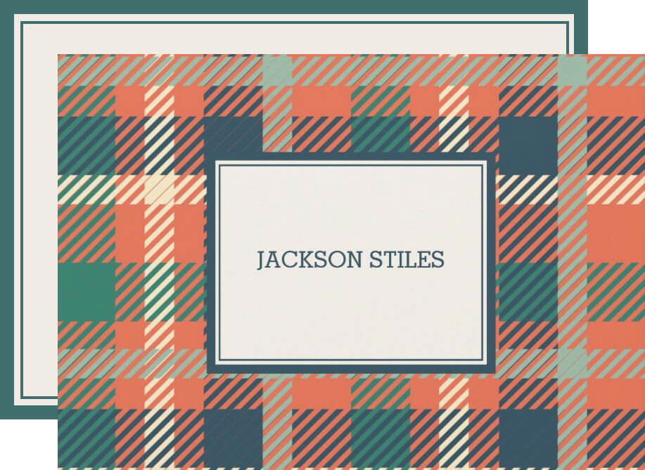 Green & Burnt Orange Tartan Flat Note Cards