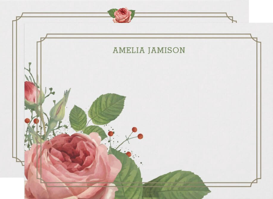 Rose Bloom Personalized Flat Note Cards