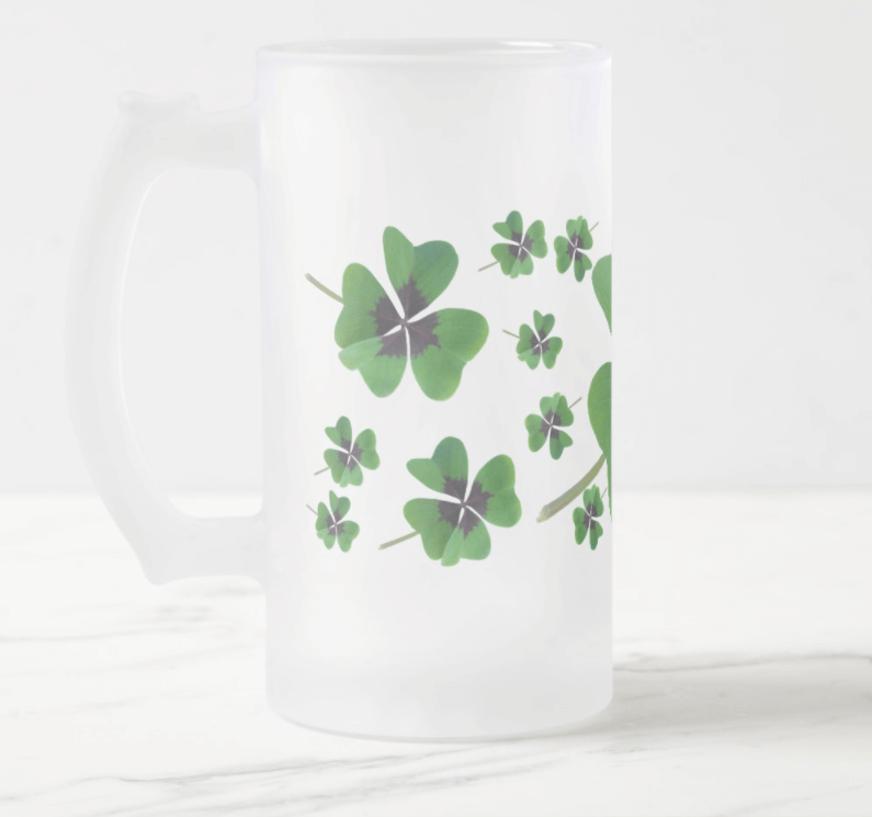 St. Patrick's Day Beer Glass with 4 Leaf Clovers