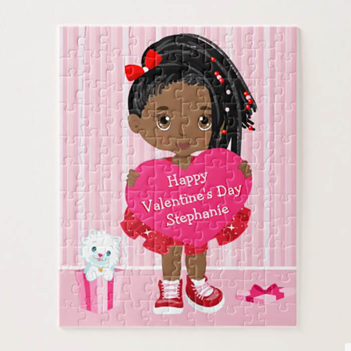 Black Valentine's Day Girl Kids Jigsaw Puzzles