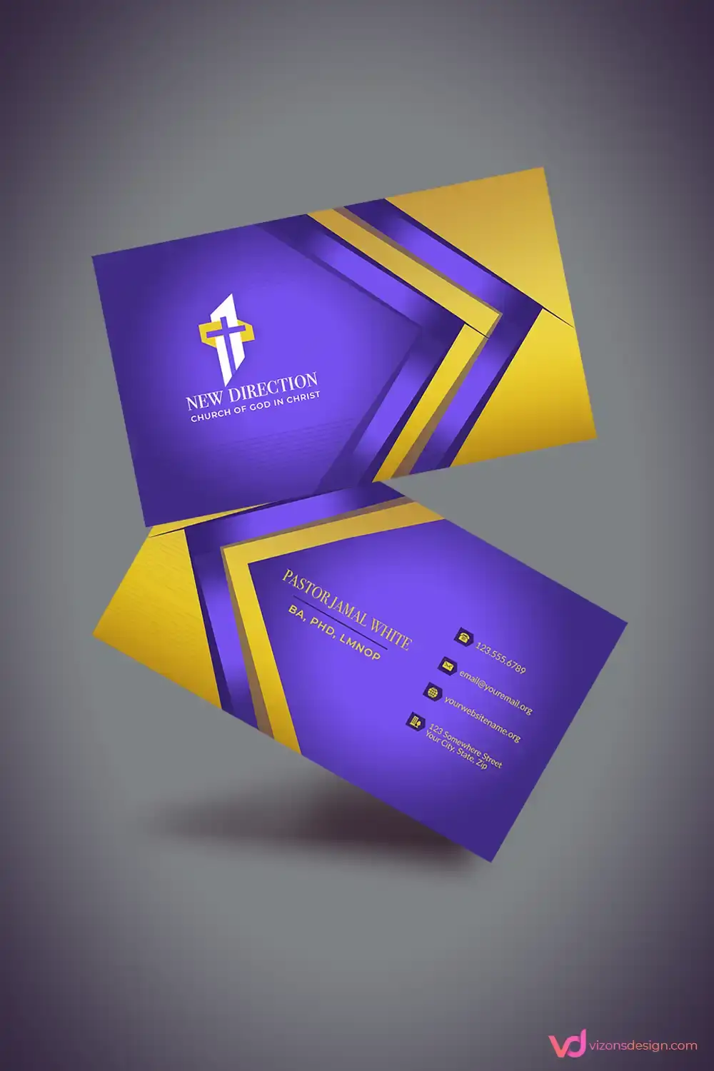 Purple and Gold Church Business Card Template