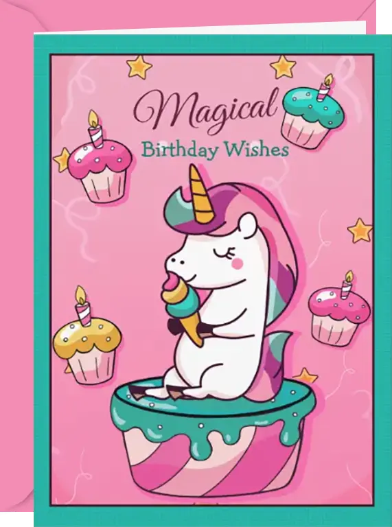 Magical Wish Unicorn Birthday Card For Girls