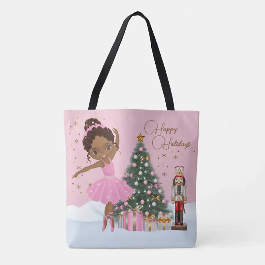 Vizons Design African American Ballerina Personalized Christmas Tote Bag Gifts
