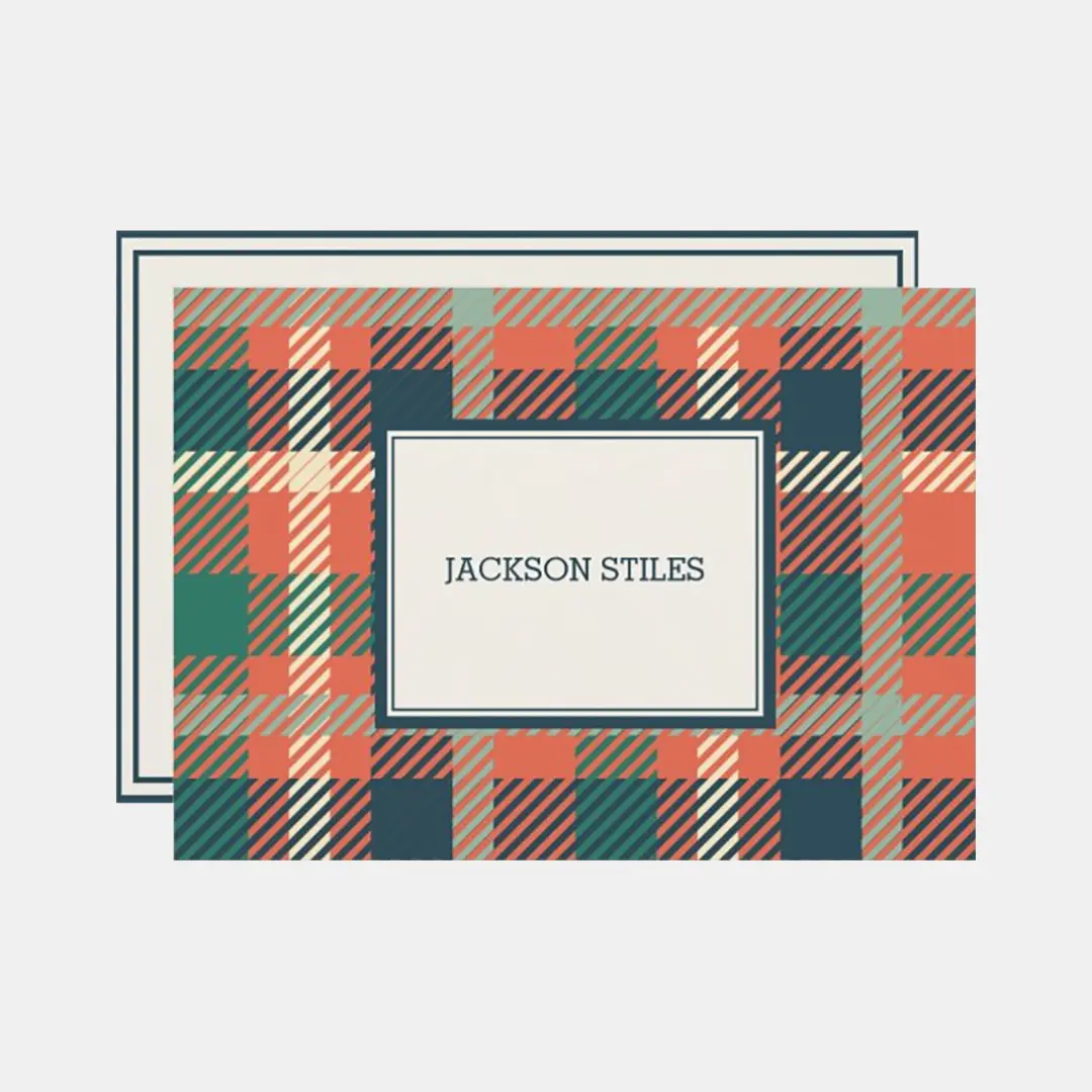 Vizons Design Green and Orange Tartan Personalized Flat Note Card
