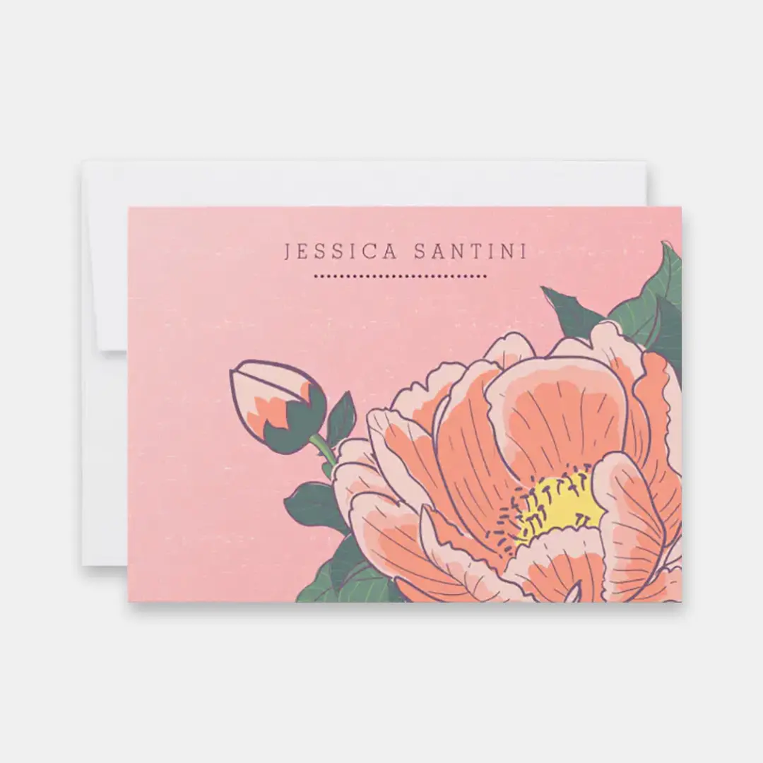 Vizons Design Peonies Personalized Flat Notecards School and Office Supplies