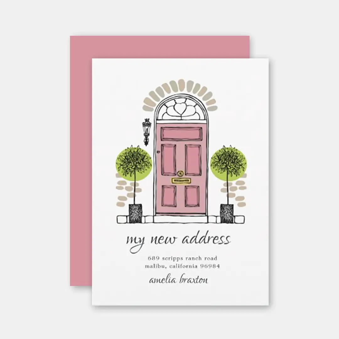 Vizons Design Pink Door Cute Moving Announcement