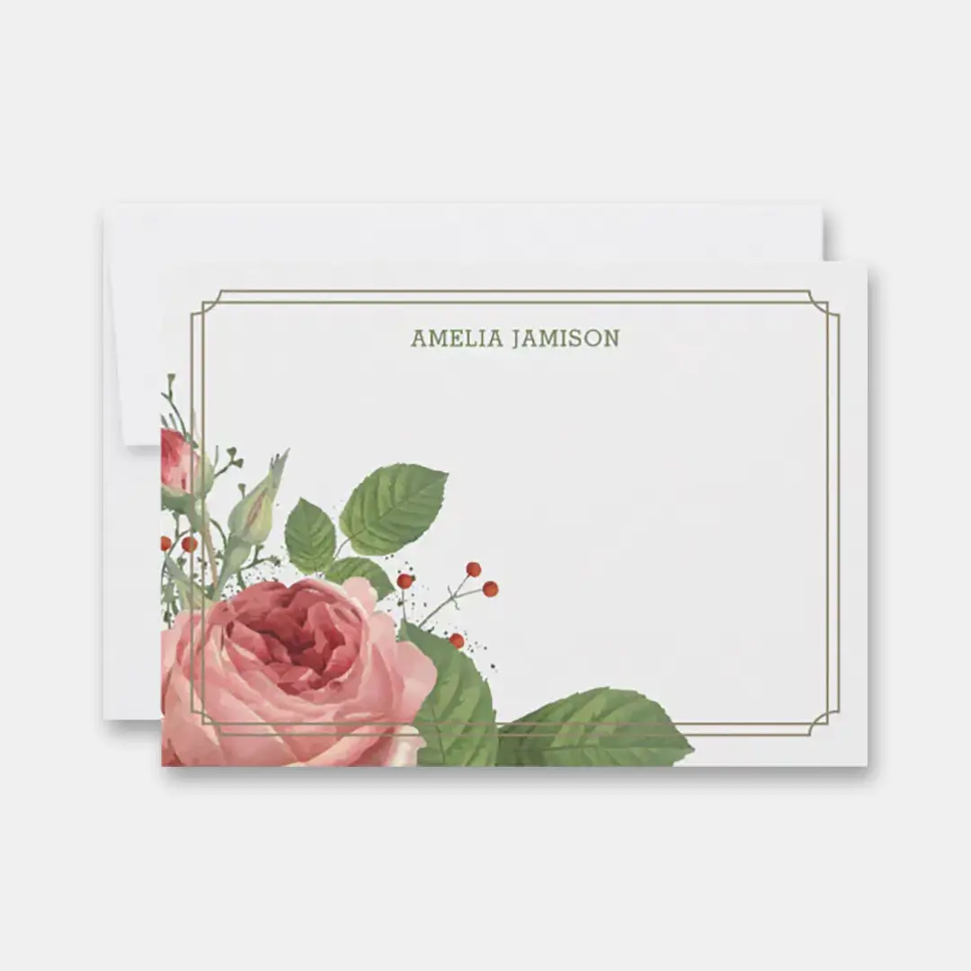 Vizons Design Rose Bloom Personalized Flat Note Card