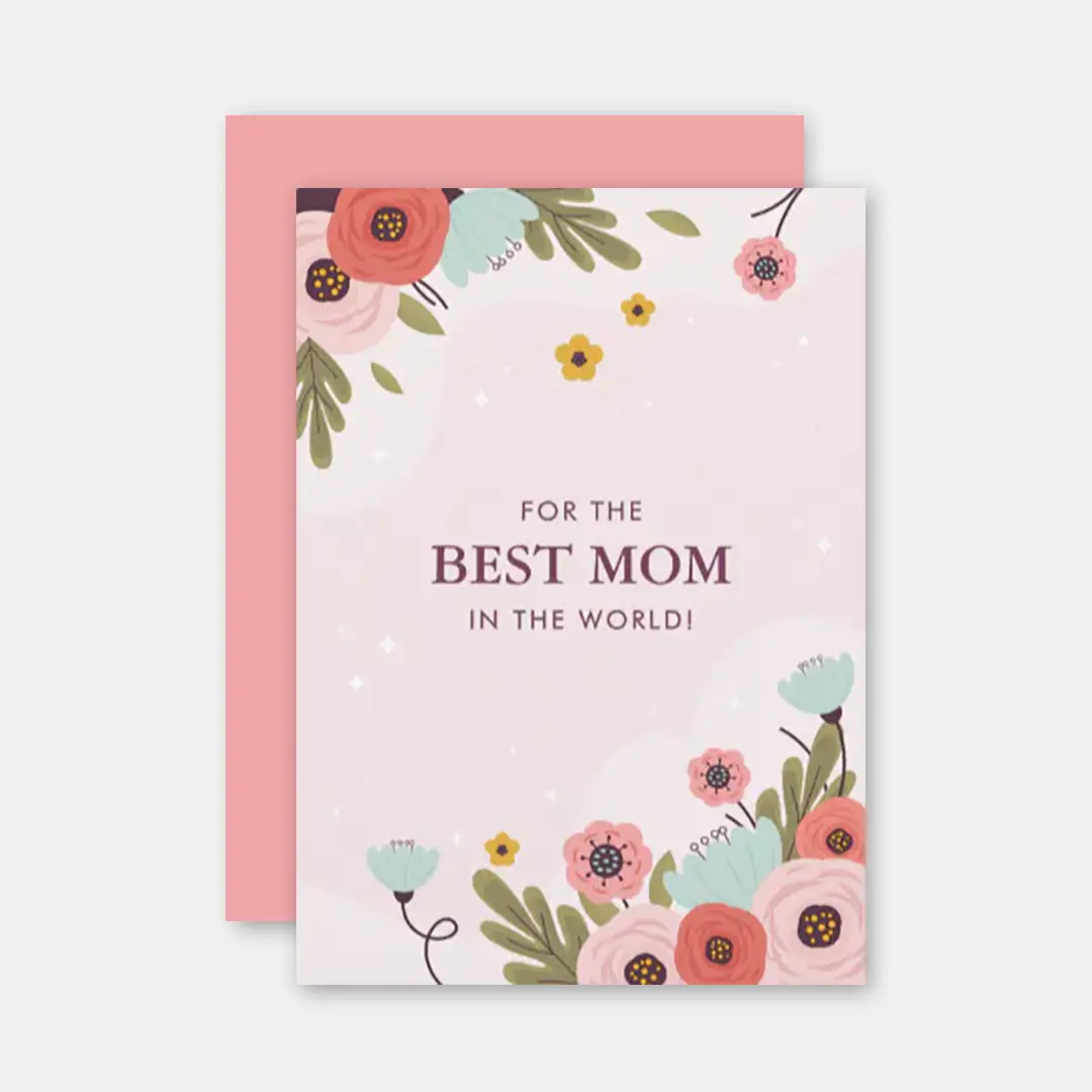 Vizons Design Best Mom In The World Floral Corners Mother's Day Card