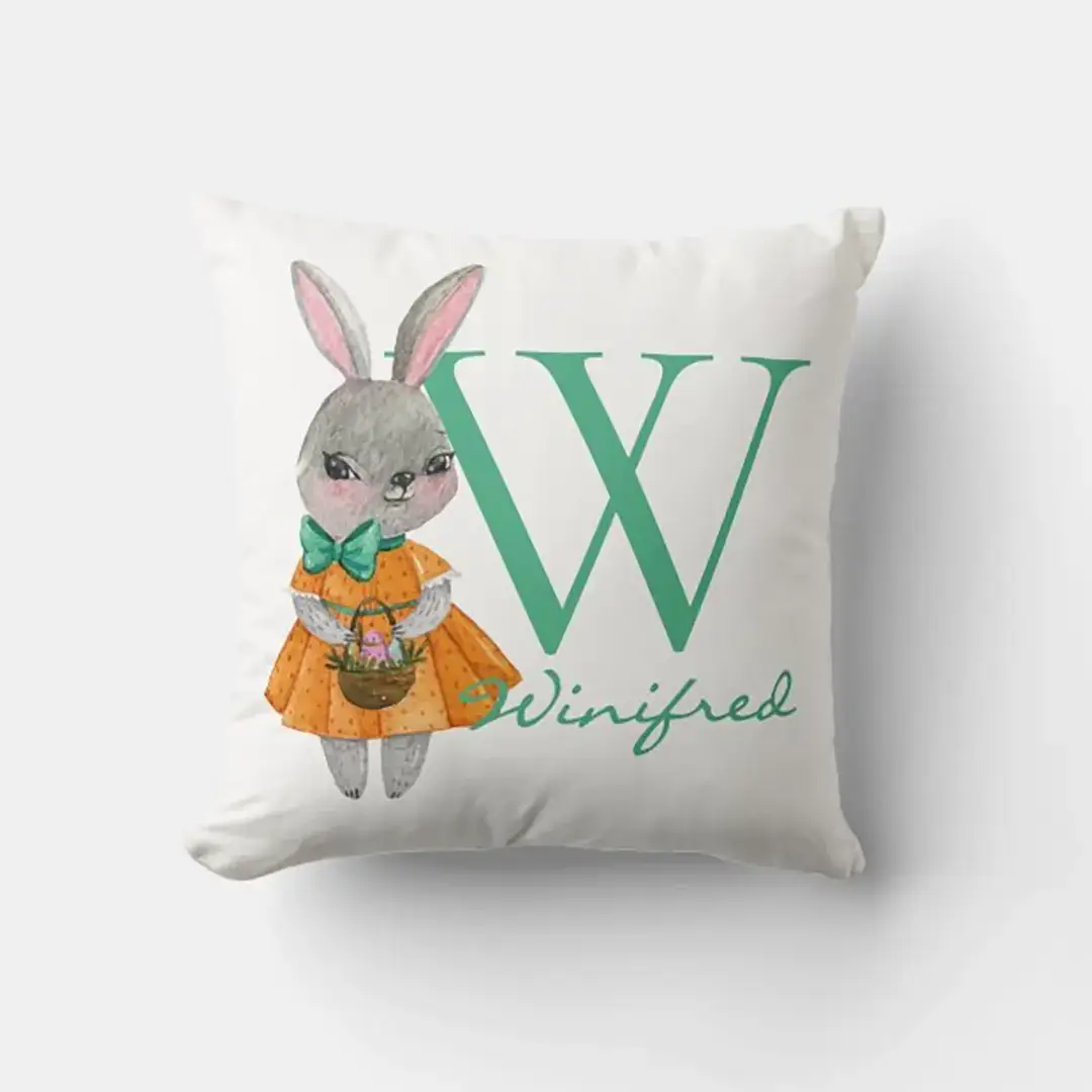 Cute Girl Easter Bunny Initial and Name Throw Pillow-Vizons Design
