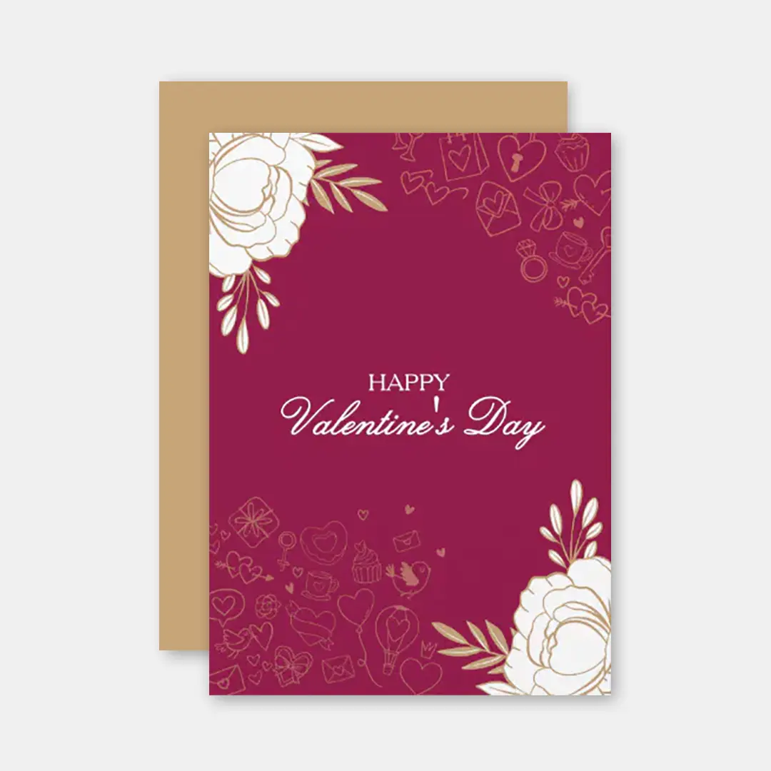 Vizons Design Elegant Flowers and Doodles Valentine's Day Card