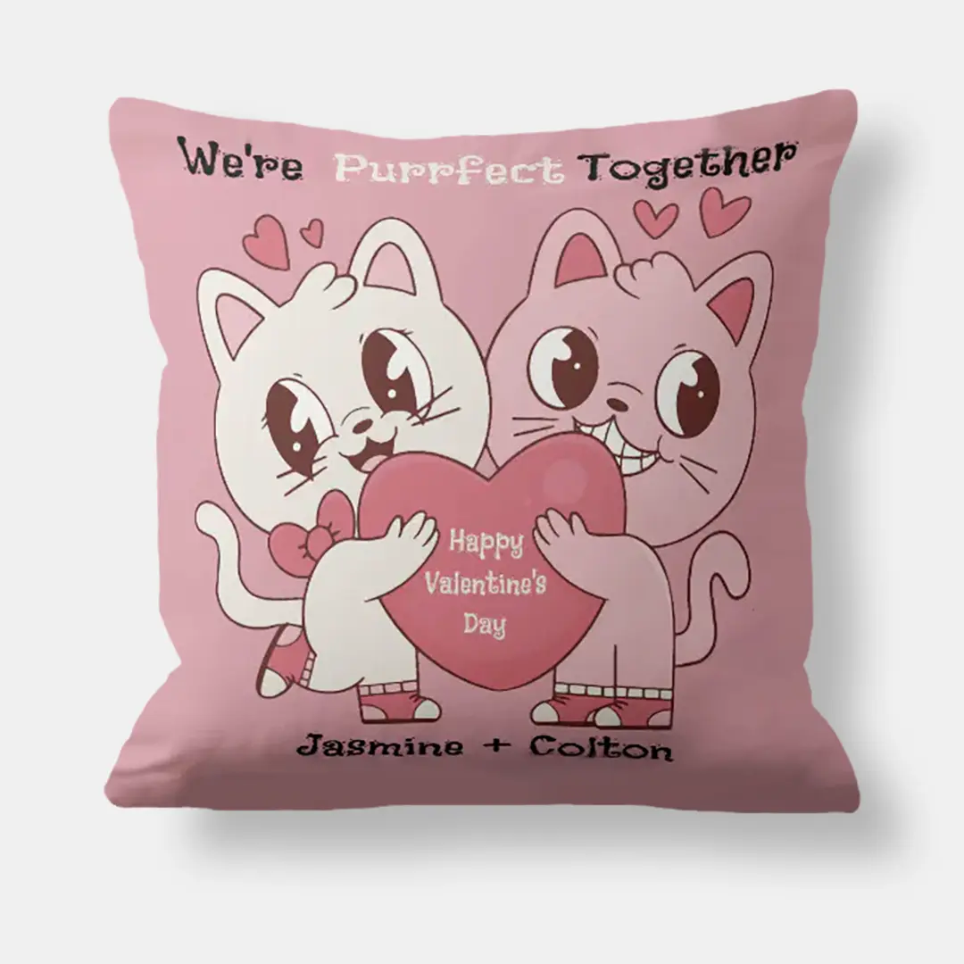 We're Purrfect Together Valentine's Throw Pillow | Vizons Design