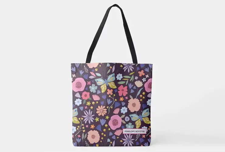 Vizons Design Floral and Plum Name Tote Bag