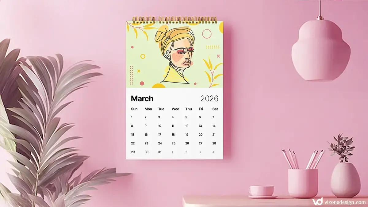 Vizons Design Abstract Women Faces Wall Calendar 2026
